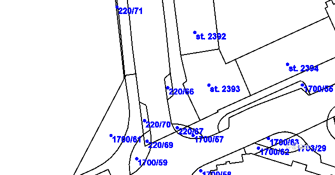 Parcela st. 220/66 v KÚ Cheb, Katastrální mapa