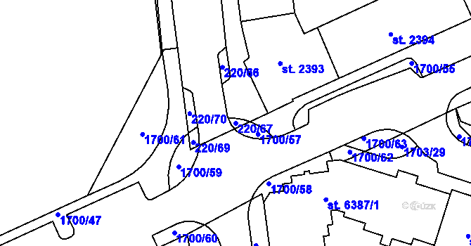 Parcela st. 220/67 v KÚ Cheb, Katastrální mapa