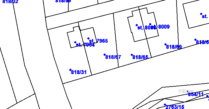 Parcela st. 818/67 v KÚ Cheb, Katastrální mapa