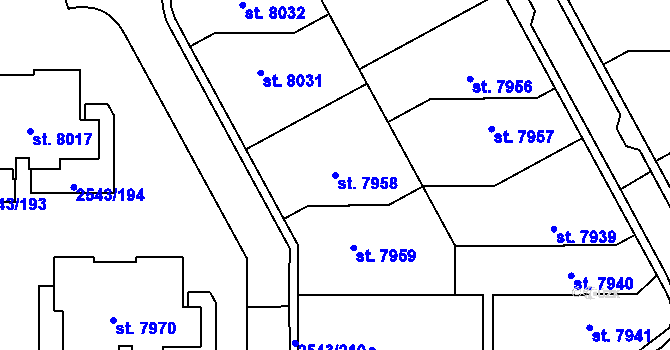 Parcela st. 7958 v KÚ Cheb, Katastrální mapa