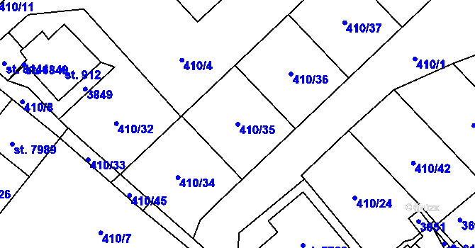 Parcela st. 410/35 v KÚ Cheb, Katastrální mapa