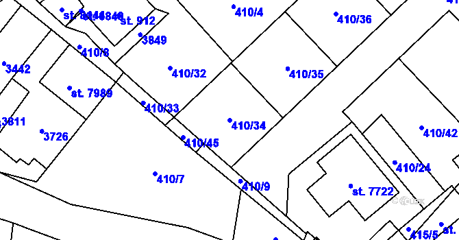 Parcela st. 410/34 v KÚ Cheb, Katastrální mapa
