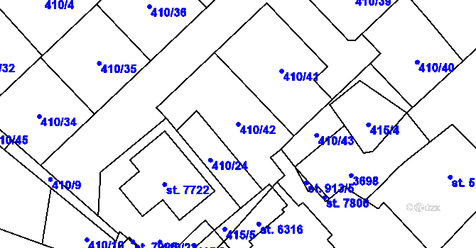 Parcela st. 410/42 v KÚ Cheb, Katastrální mapa