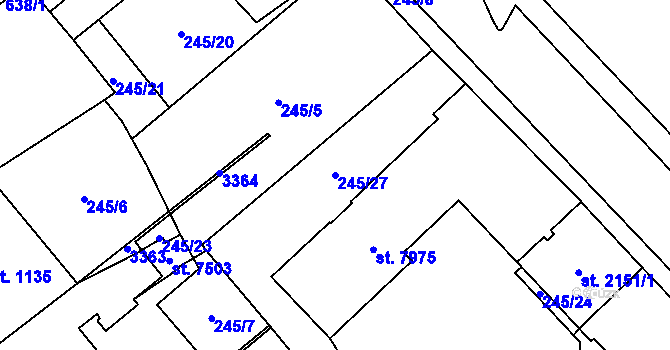 Parcela st. 245/27 v KÚ Cheb, Katastrální mapa
