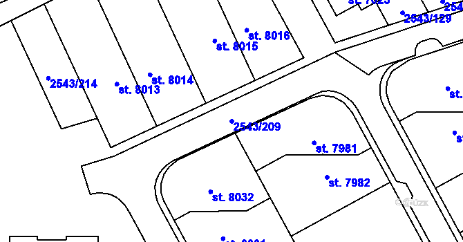 Parcela st. 2543/209 v KÚ Cheb, Katastrální mapa