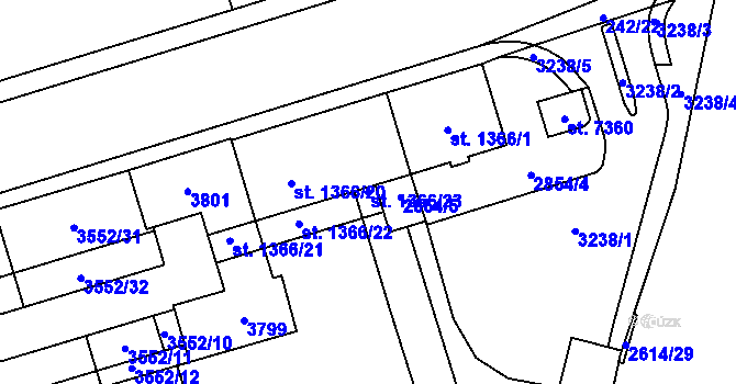 Parcela st. 1366/23 v KÚ Cheb, Katastrální mapa