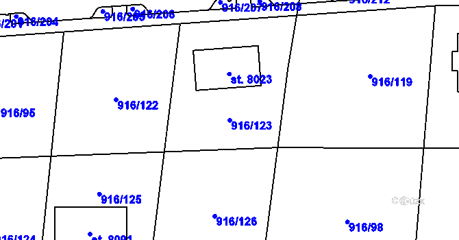 Parcela st. 916/123 v KÚ Cheb, Katastrální mapa