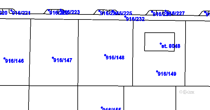 Parcela st. 916/148 v KÚ Cheb, Katastrální mapa