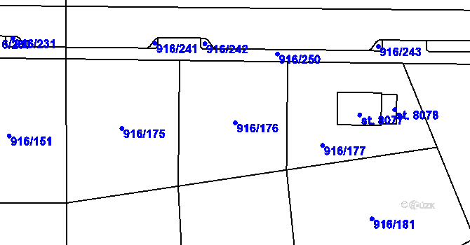 Parcela st. 916/176 v KÚ Cheb, Katastrální mapa
