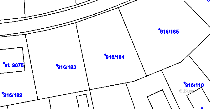 Parcela st. 916/184 v KÚ Cheb, Katastrální mapa