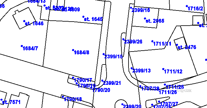 Parcela st. 2399/15 v KÚ Cheb, Katastrální mapa