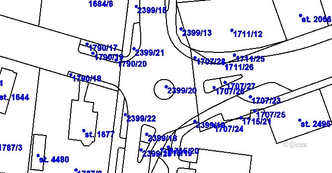 Parcela st. 2399/20 v KÚ Cheb, Katastrální mapa