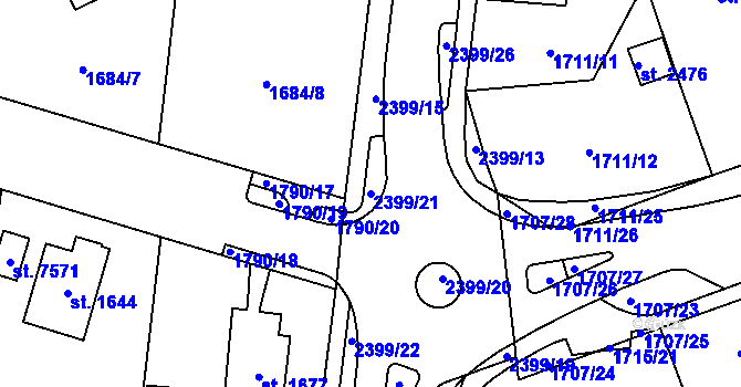 Parcela st. 2399/21 v KÚ Cheb, Katastrální mapa