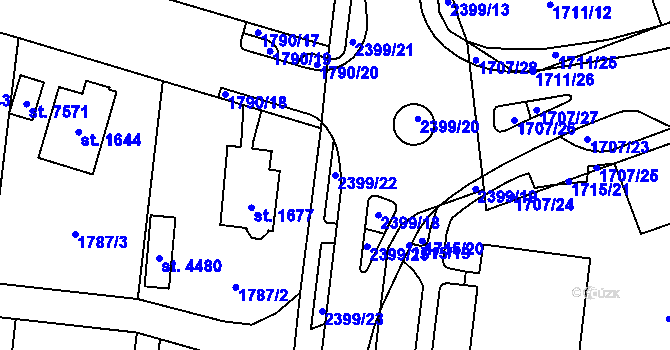Parcela st. 2399/22 v KÚ Cheb, Katastrální mapa