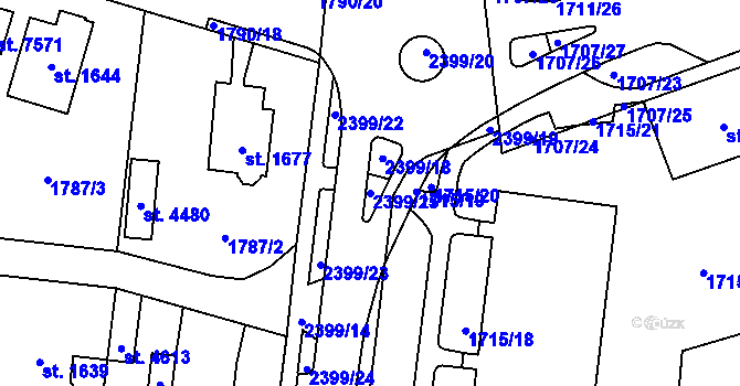 Parcela st. 2399/25 v KÚ Cheb, Katastrální mapa