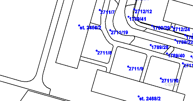 Parcela st. 2711/8 v KÚ Cheb, Katastrální mapa