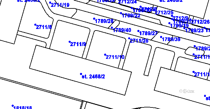 Parcela st. 2711/10 v KÚ Cheb, Katastrální mapa