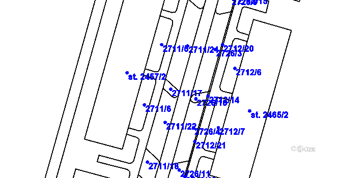Parcela st. 2711/17 v KÚ Cheb, Katastrální mapa