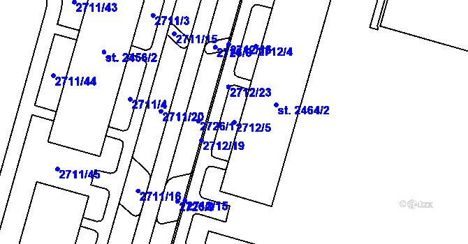 Parcela st. 2712/5 v KÚ Cheb, Katastrální mapa