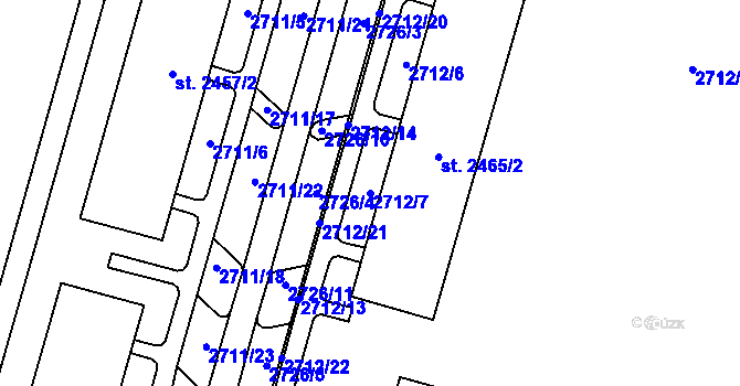 Parcela st. 2712/7 v KÚ Cheb, Katastrální mapa