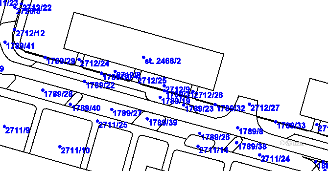Parcela st. 2712/9 v KÚ Cheb, Katastrální mapa