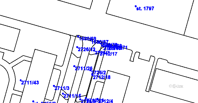 Parcela st. 2712/17 v KÚ Cheb, Katastrální mapa