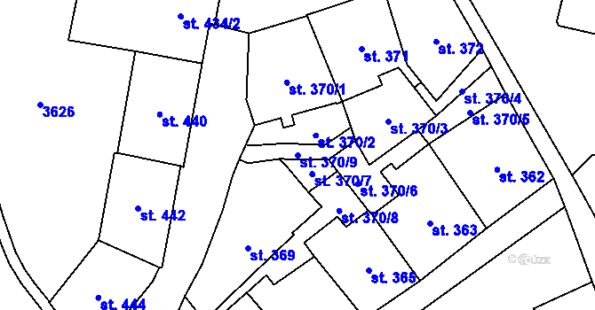 Parcela st. 370/9 v KÚ Cheb, Katastrální mapa