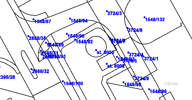 Parcela st. 8003 v KÚ Cheb, Katastrální mapa