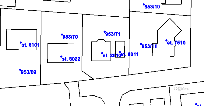 Parcela st. 8010 v KÚ Cheb, Katastrální mapa