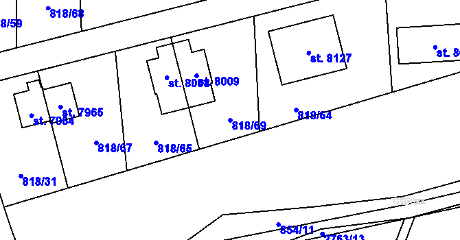 Parcela st. 818/69 v KÚ Cheb, Katastrální mapa