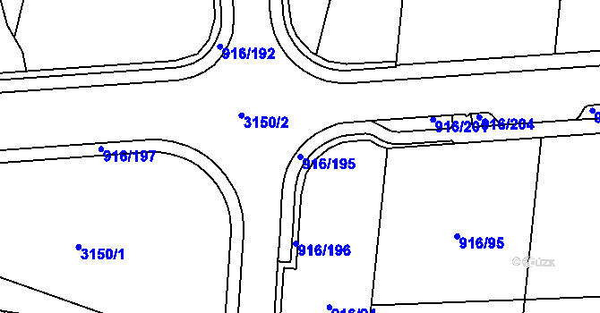Parcela st. 916/195 v KÚ Cheb, Katastrální mapa