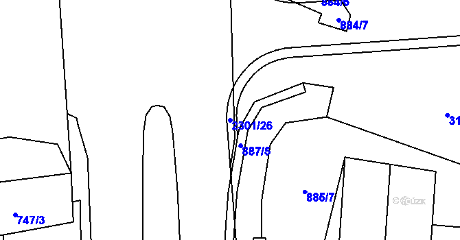 Parcela st. 2301/26 v KÚ Cheb, Katastrální mapa