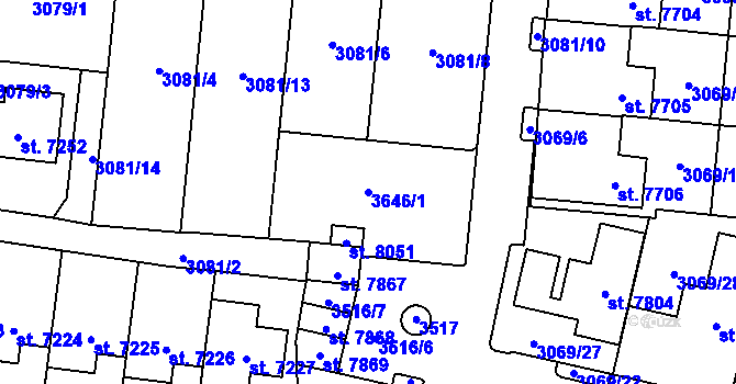 Parcela st. 3646/1 v KÚ Cheb, Katastrální mapa