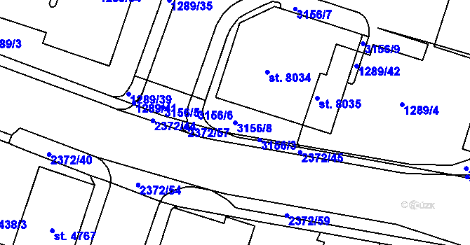Parcela st. 3156/8 v KÚ Cheb, Katastrální mapa