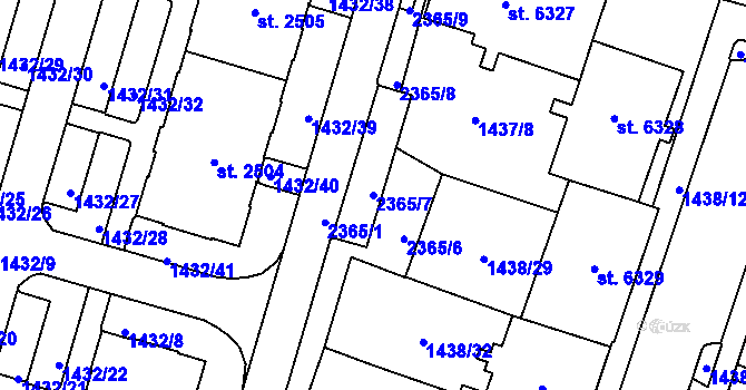 Parcela st. 2365/7 v KÚ Cheb, Katastrální mapa
