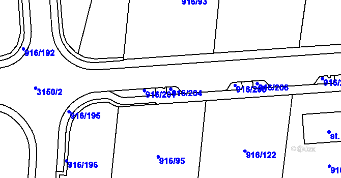 Parcela st. 916/204 v KÚ Cheb, Katastrální mapa