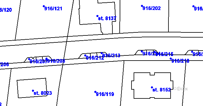 Parcela st. 916/213 v KÚ Cheb, Katastrální mapa