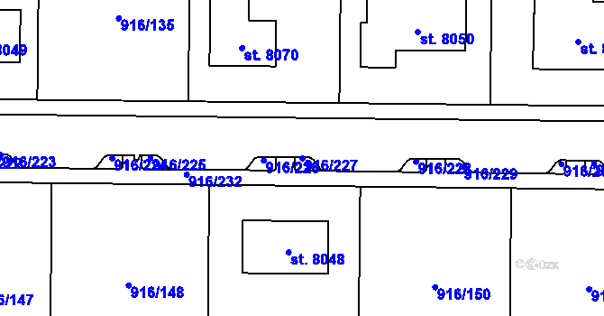 Parcela st. 916/227 v KÚ Cheb, Katastrální mapa