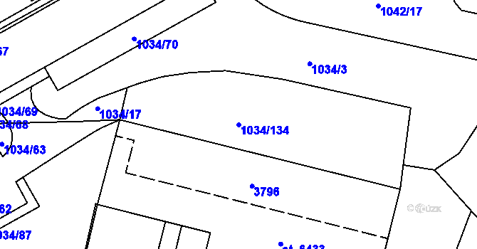 Parcela st. 1034/134 v KÚ Cheb, Katastrální mapa