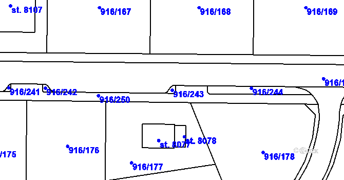 Parcela st. 916/243 v KÚ Cheb, Katastrální mapa