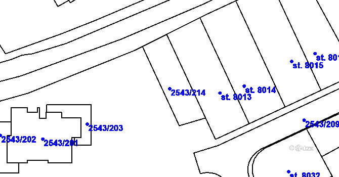 Parcela st. 2543/214 v KÚ Cheb, Katastrální mapa