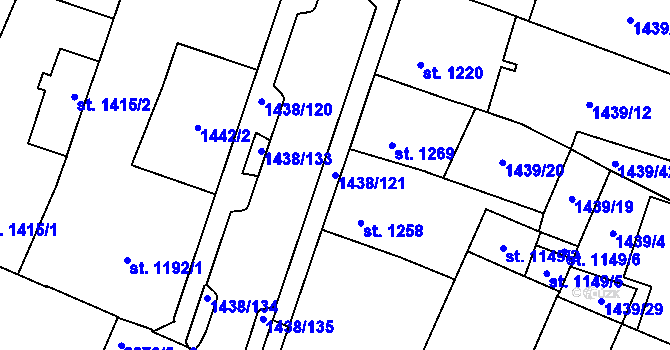 Parcela st. 1438/121 v KÚ Cheb, Katastrální mapa