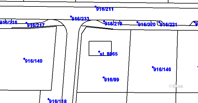 Parcela st. 8065 v KÚ Cheb, Katastrální mapa