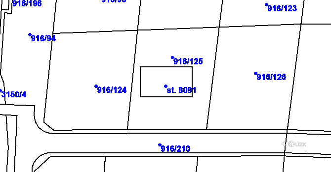 Parcela st. 8091 v KÚ Cheb, Katastrální mapa
