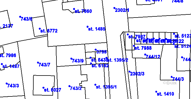Parcela st. 3798 v KÚ Cheb, Katastrální mapa