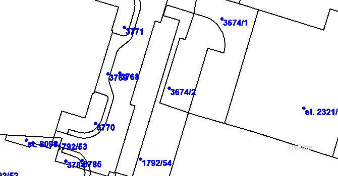 Parcela st. 3674/2 v KÚ Cheb, Katastrální mapa