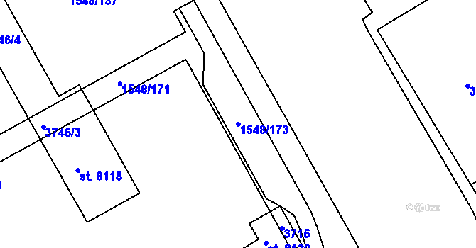 Parcela st. 1548/173 v KÚ Cheb, Katastrální mapa
