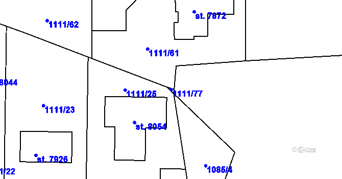 Parcela st. 1111/77 v KÚ Cheb, Katastrální mapa
