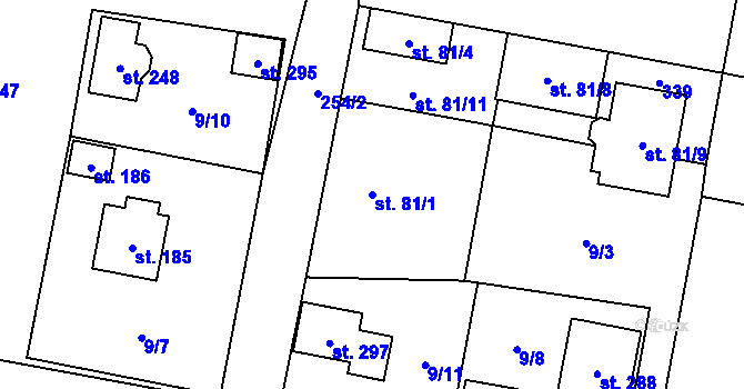 Parcela st. 81/1 v KÚ Hradiště u Chebu, Katastrální mapa