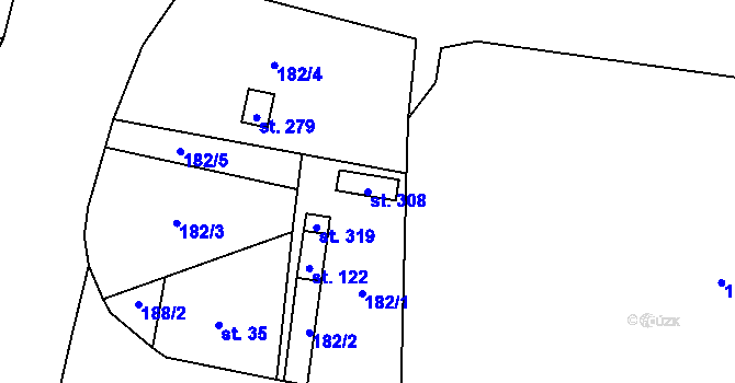 Parcela st. 308 v KÚ Hradiště u Chebu, Katastrální mapa